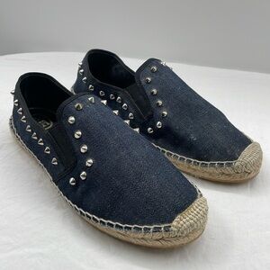 NWOB. ASH EU39 Zest Dark Denim Silver Studded Espadrilles Slip On.